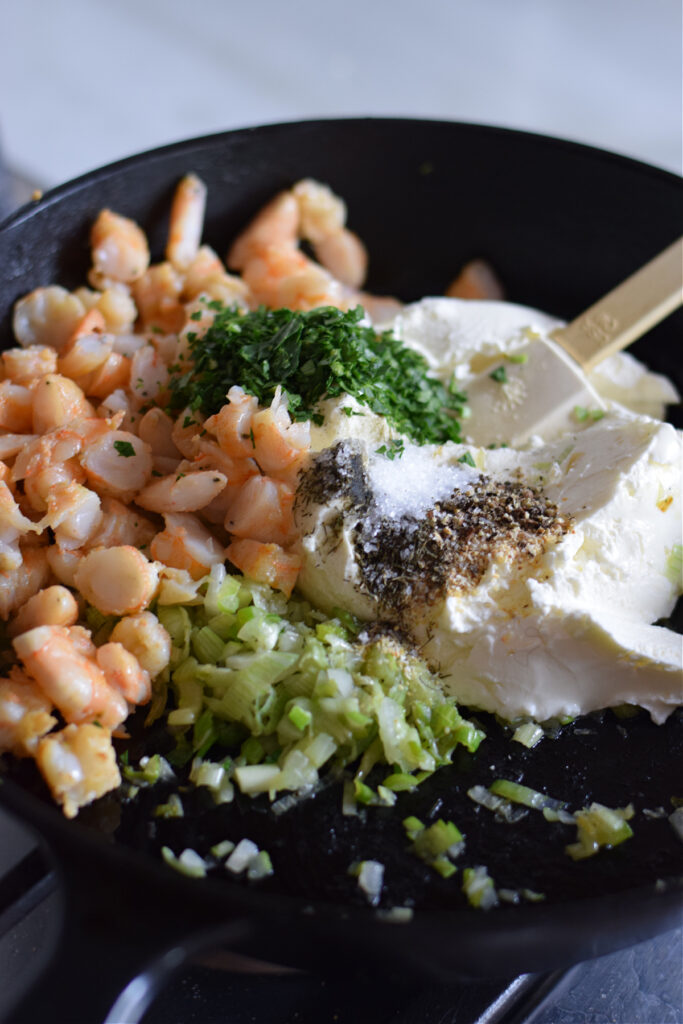 Making a shrimp filling.