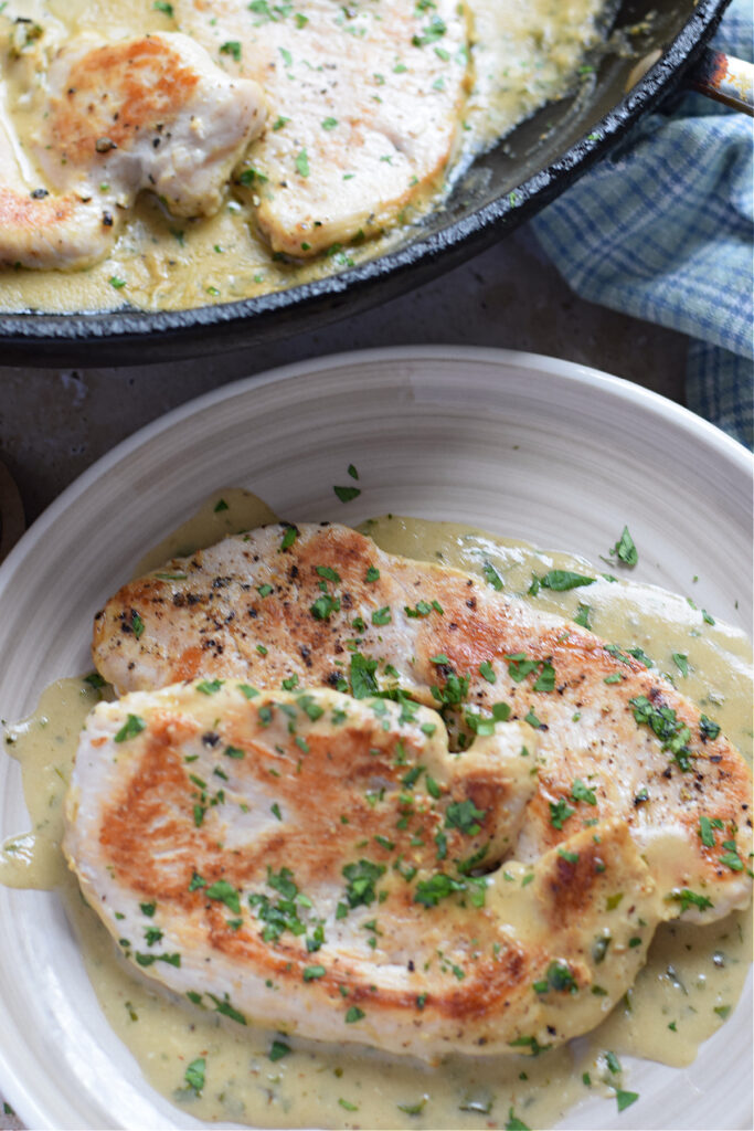Turkey cutlets in a Dijon mustard sauce.