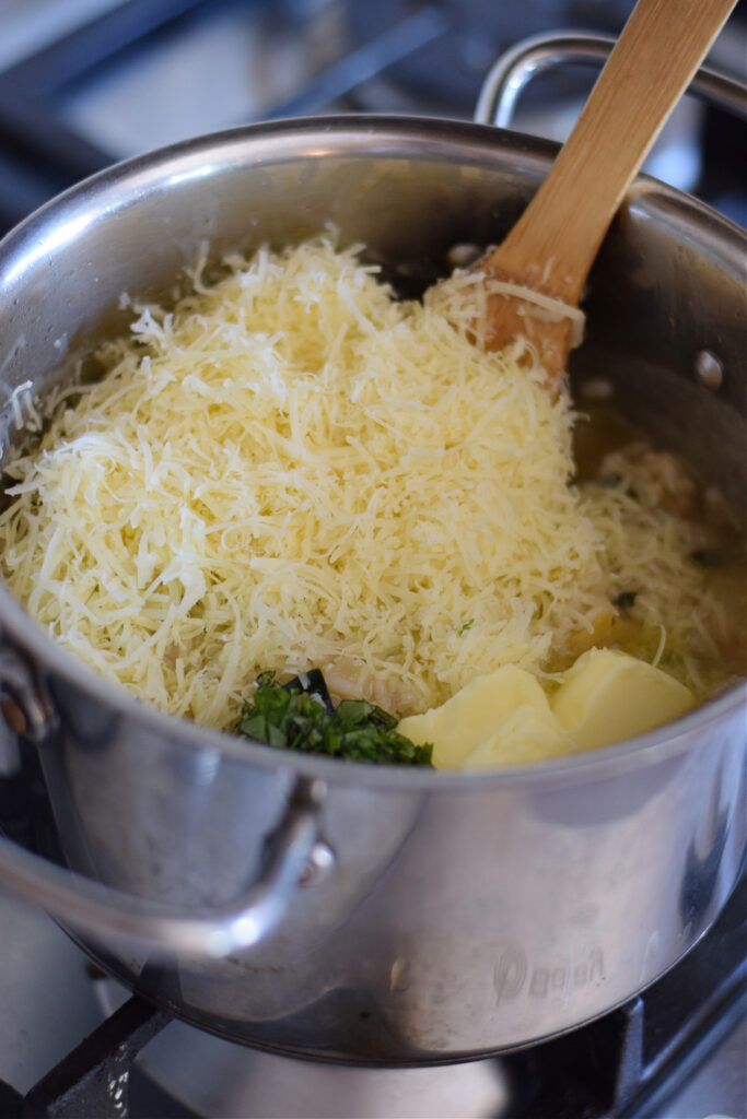 Making risotto in a pot.