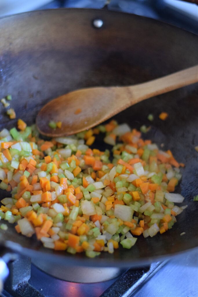 Cooking vegetables in a wok.