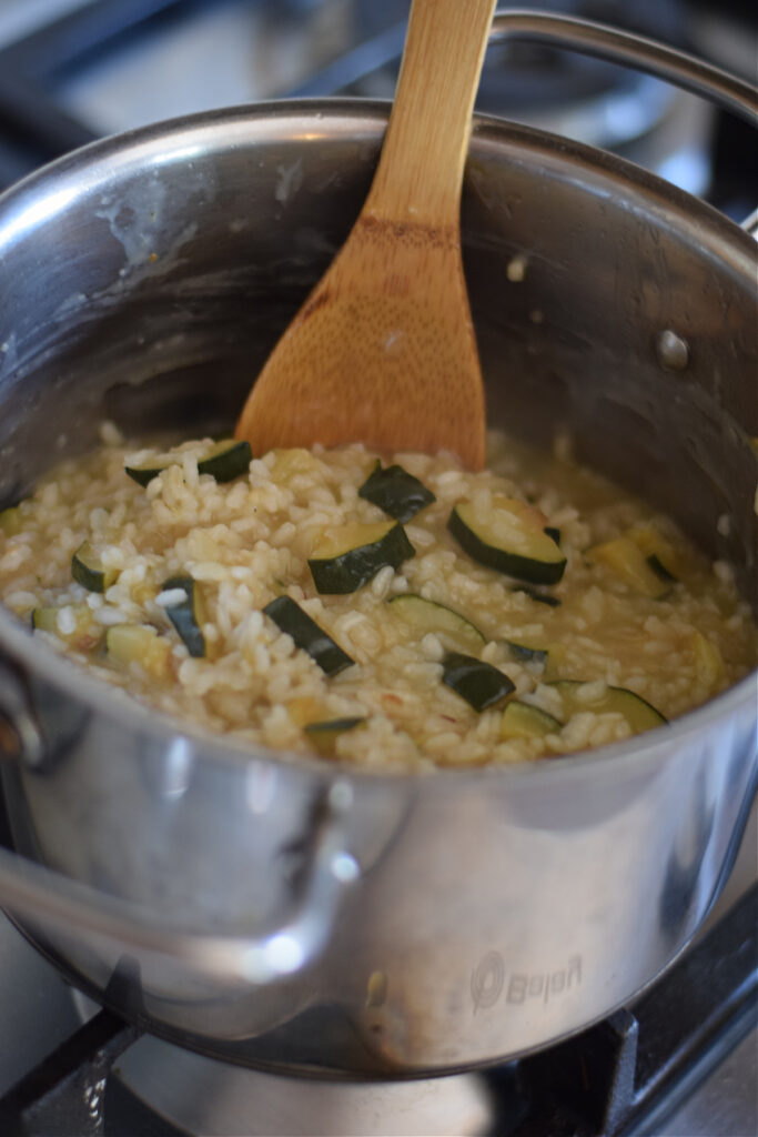 Cooking risotto in a pot.