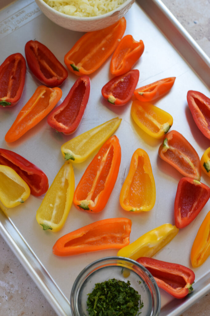 Mini peppers on a tray.