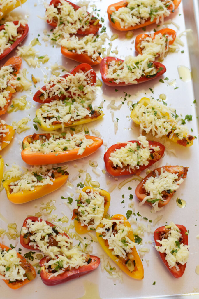 Peppers on a try ready to bake.