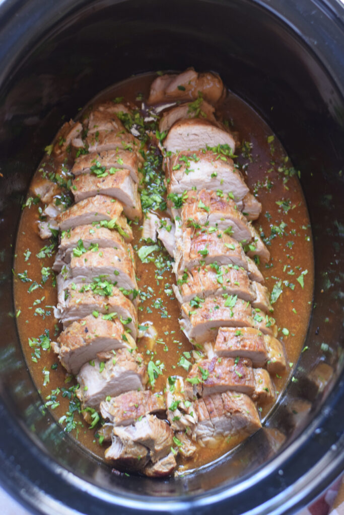 Pork tenderloin in a crockpot.