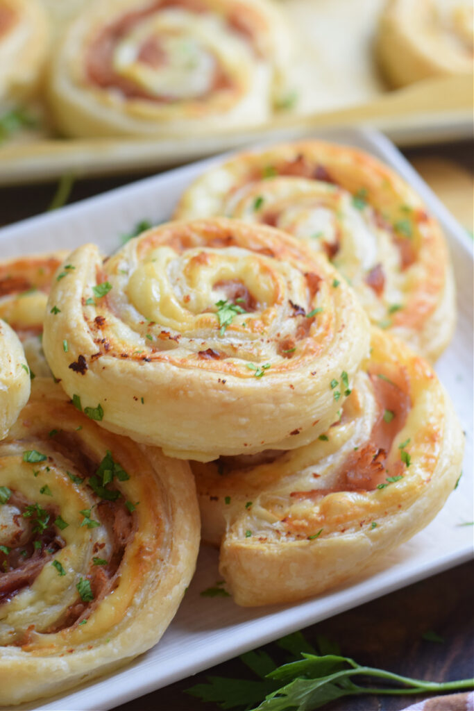 Close up of ham and cheese pinwheels.