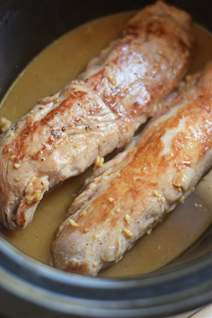 Pork tenderloin in a crockpot.
