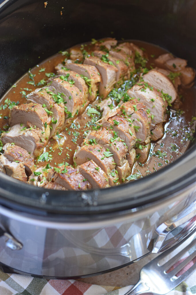 Pork tenderloin in a crockpot.