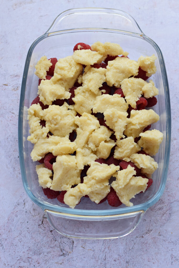 Making a cobbler in a glass dish.