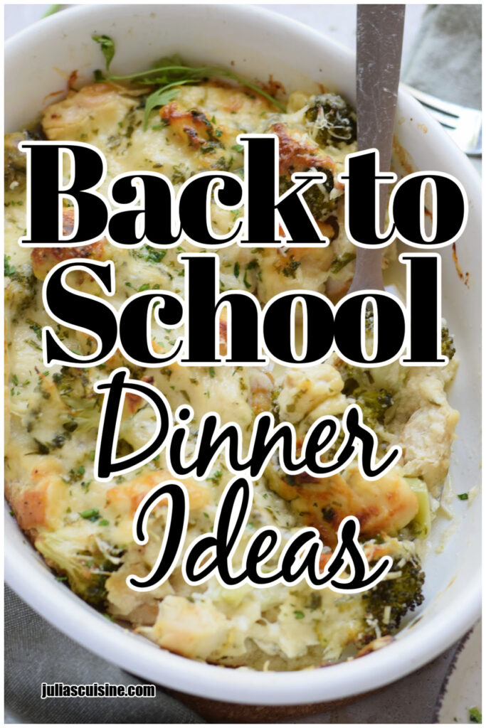 Photo collage of back to school dinner ideas.