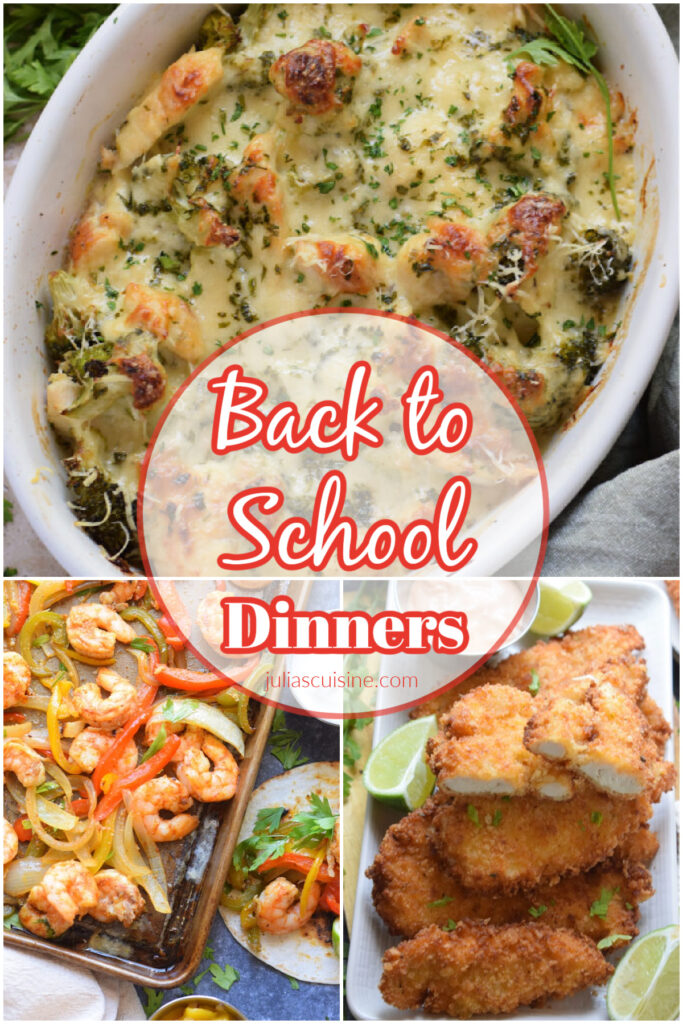 Collage of back to school dinner ideas.