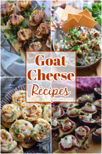 Photo collage of goat cheese recipes.