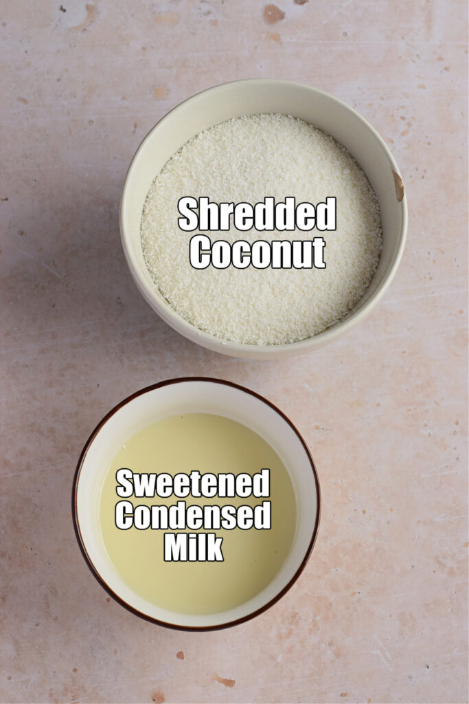 Ingredients to make condensed milk coconut balls.