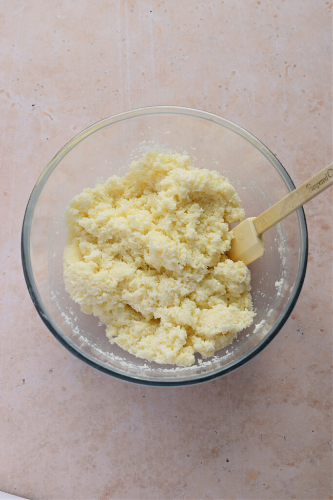 Coconut mixture in a glass bowl.