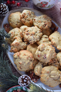Close up of christmas cookies on a plate.