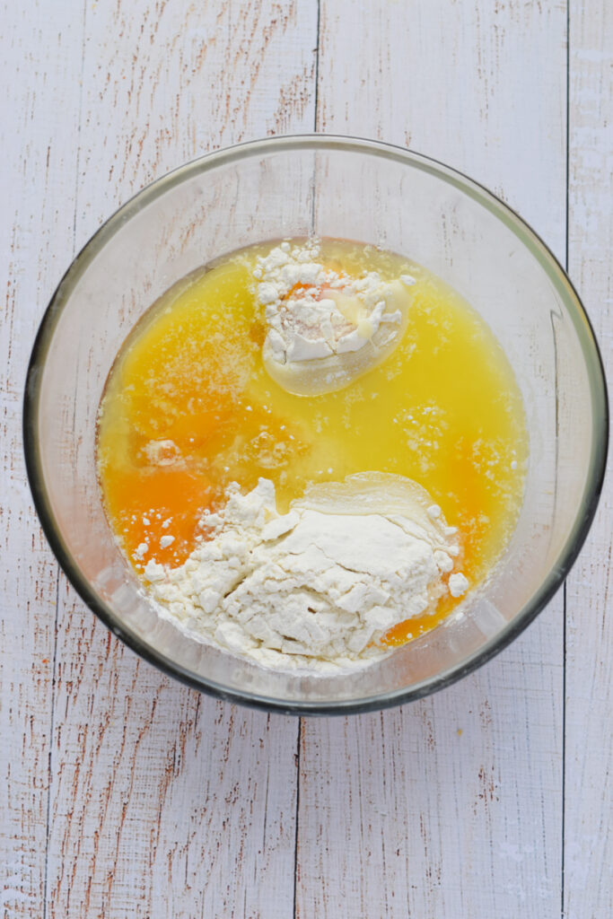 Making cookies in a glass bowl.