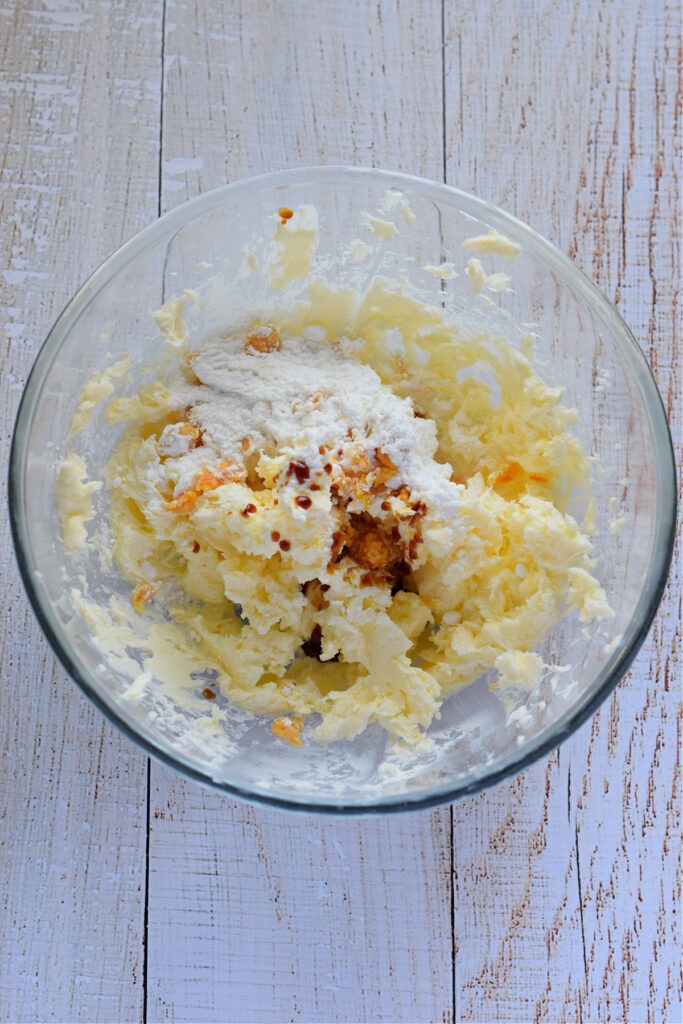 Making orange zest shortbread cookies.