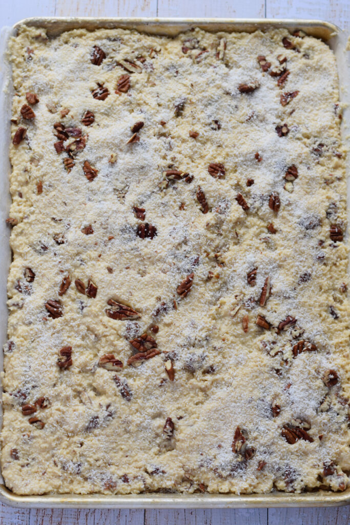 Ready to bake coconut pecan bars.