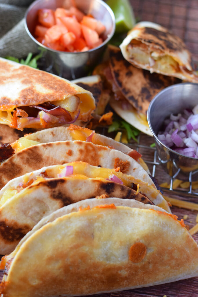 Close up of breakfast tacos.