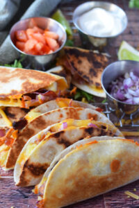 Close up of breakfast tacos.