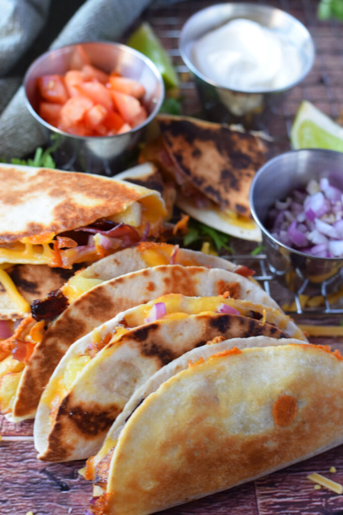 Close up of breakfast tacos.