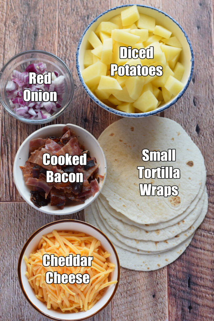 Ingredients to make breakfast tacos.