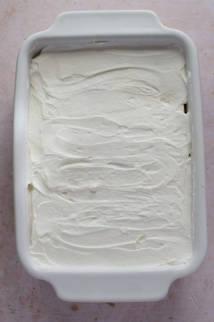 Tiramisu in a baking dish.