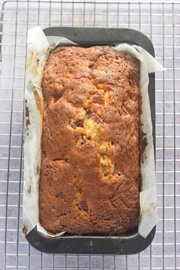 Baked strawberry loaf cake.