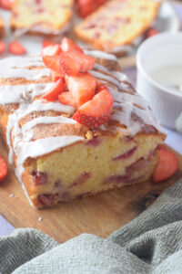 Close up of strawberry loaf cake.