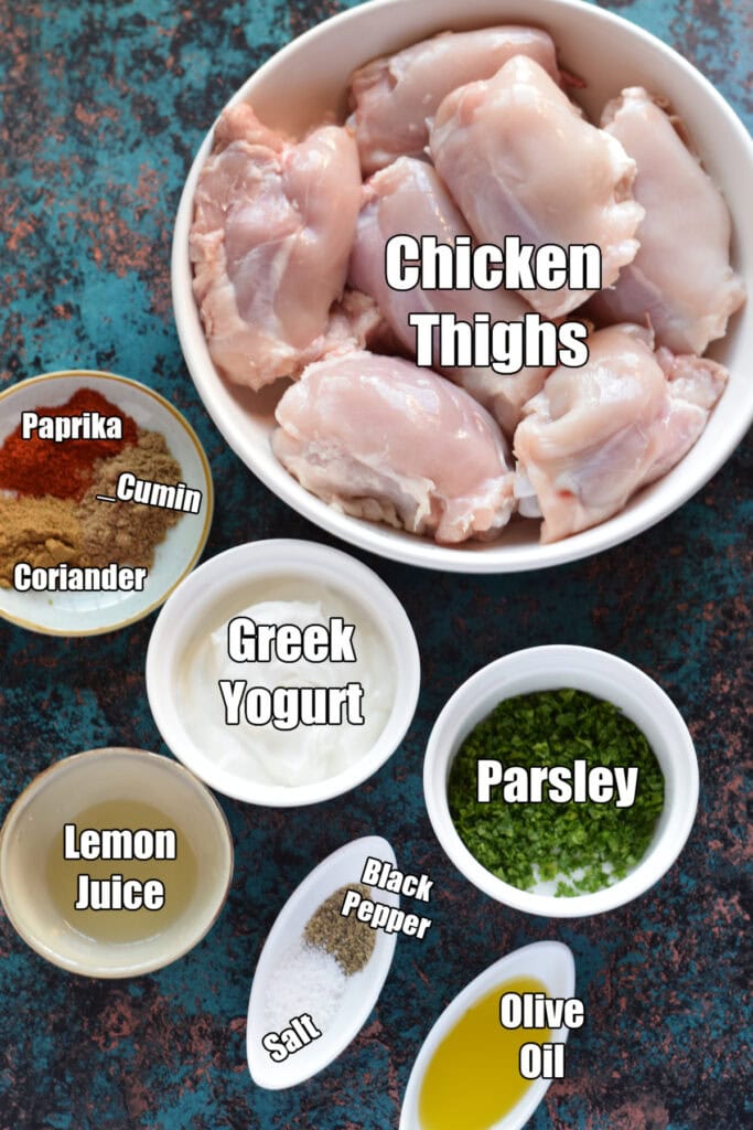 Ingredients to make yogurt marinated chicken.