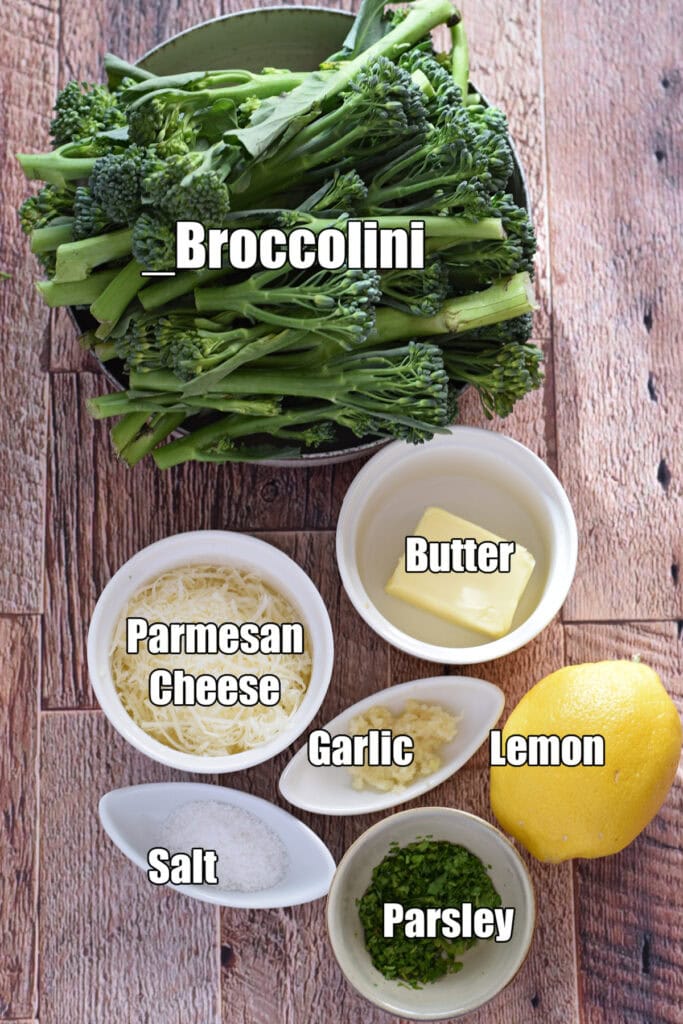 Ingredients to make lemon parmesan broccolini.