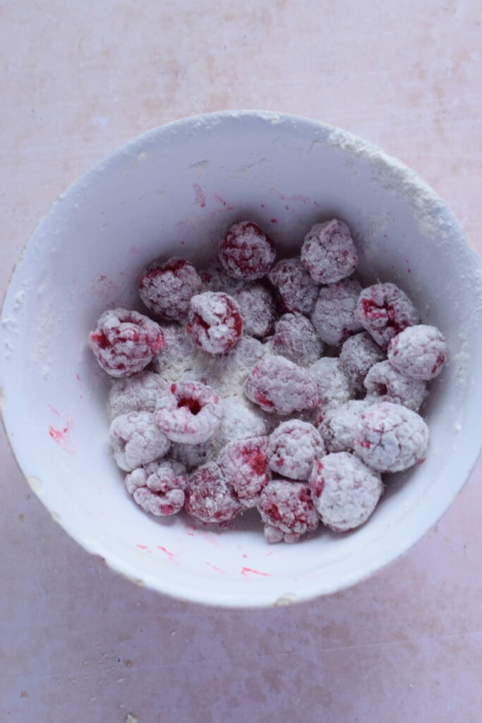 Raspberries in flour.