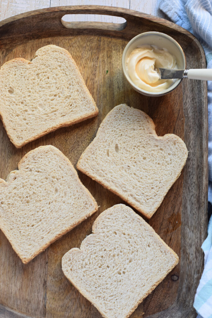 Bread on a wooden tray.