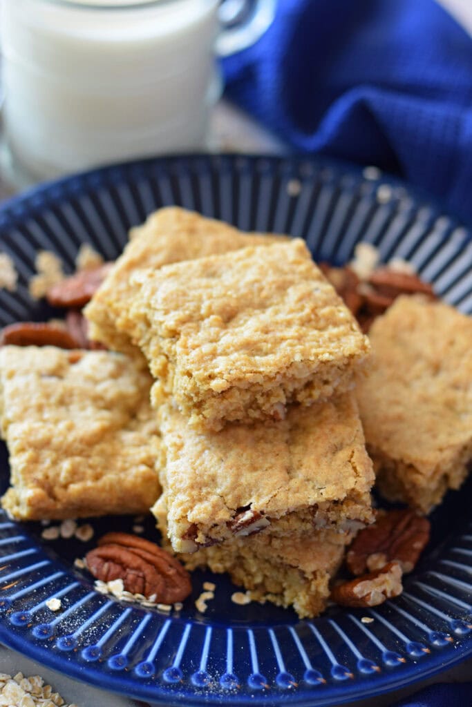 A stack of oatmeal pecan bars.