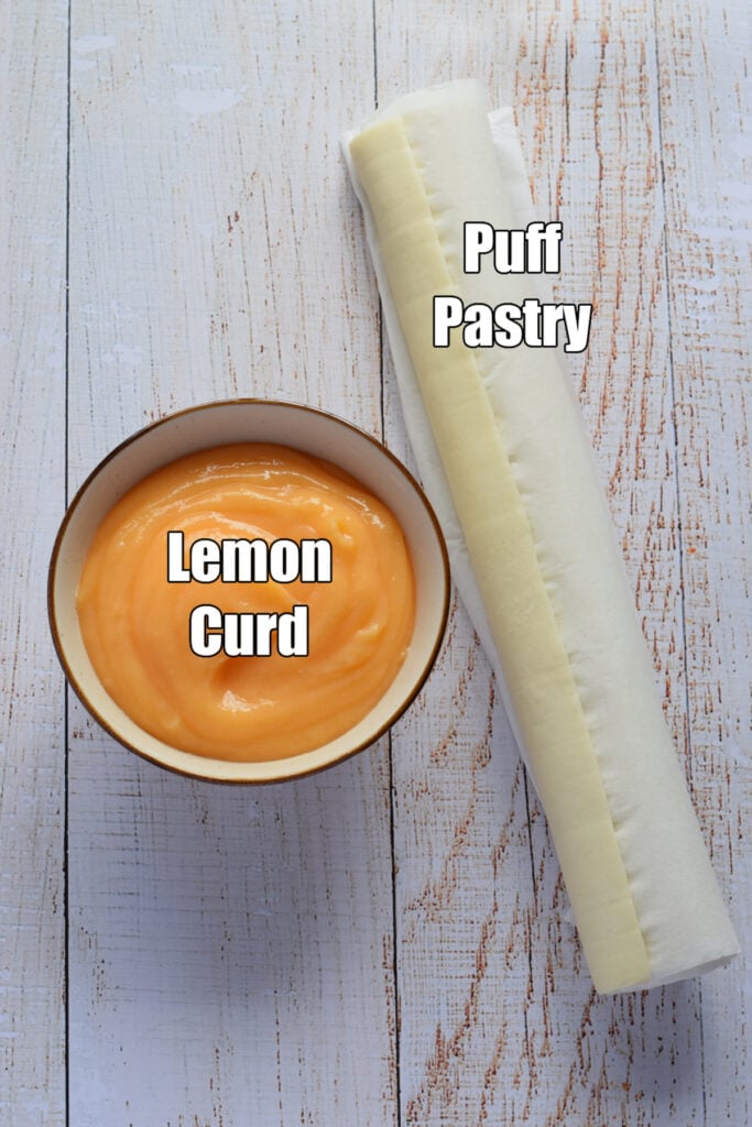 Ingredients to make lemon filled puff pastry.