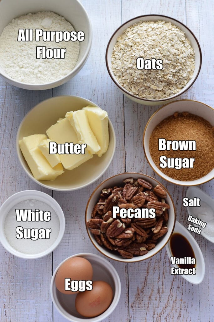Ingredients to make oatmeal cookie bars.