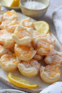 Close up of lemon puff pastry bites.
