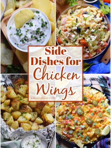 Photo collage of side dishes for chicken wings.