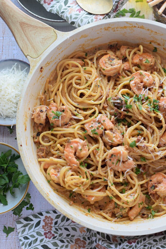 Sun dried tomato shrimp pasta.