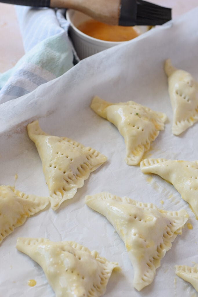 Ready to bake chicken filled pastries.