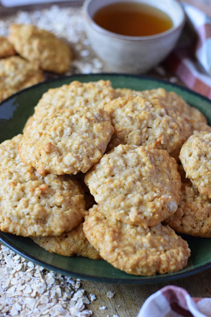 Close up of honey oatmeal cookies.