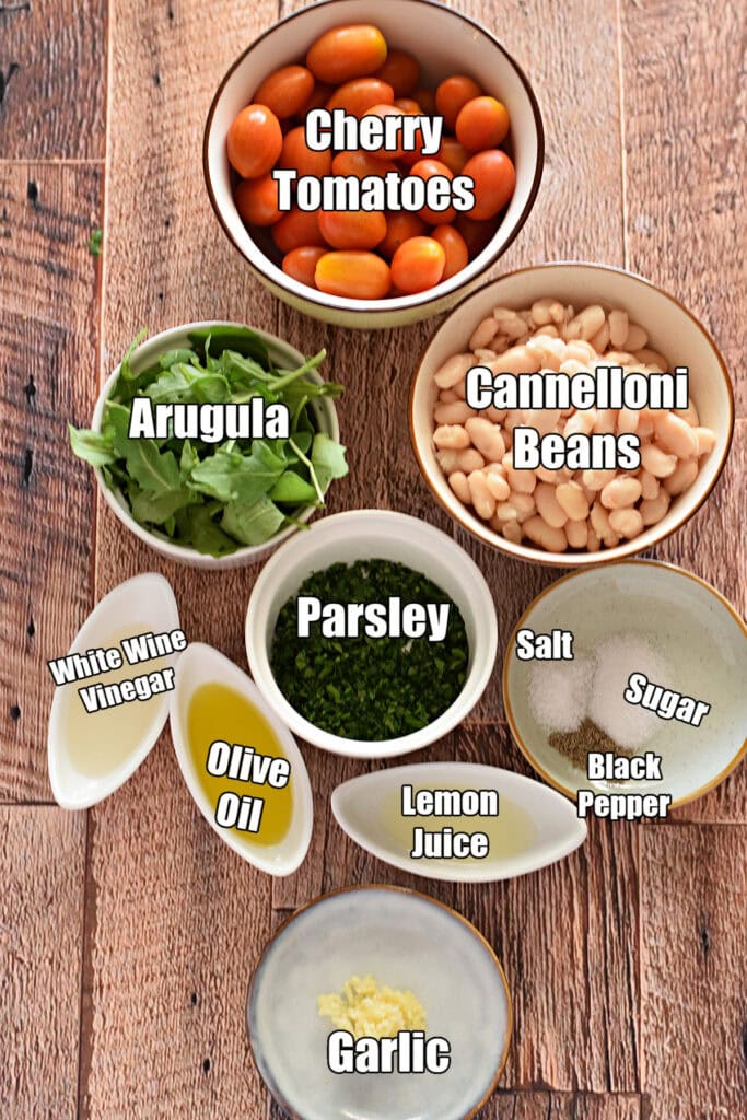 Ingredients to make cannelloni bean salad.