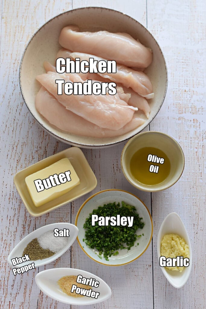 Ingredients to make garlic butter chicken tenders.