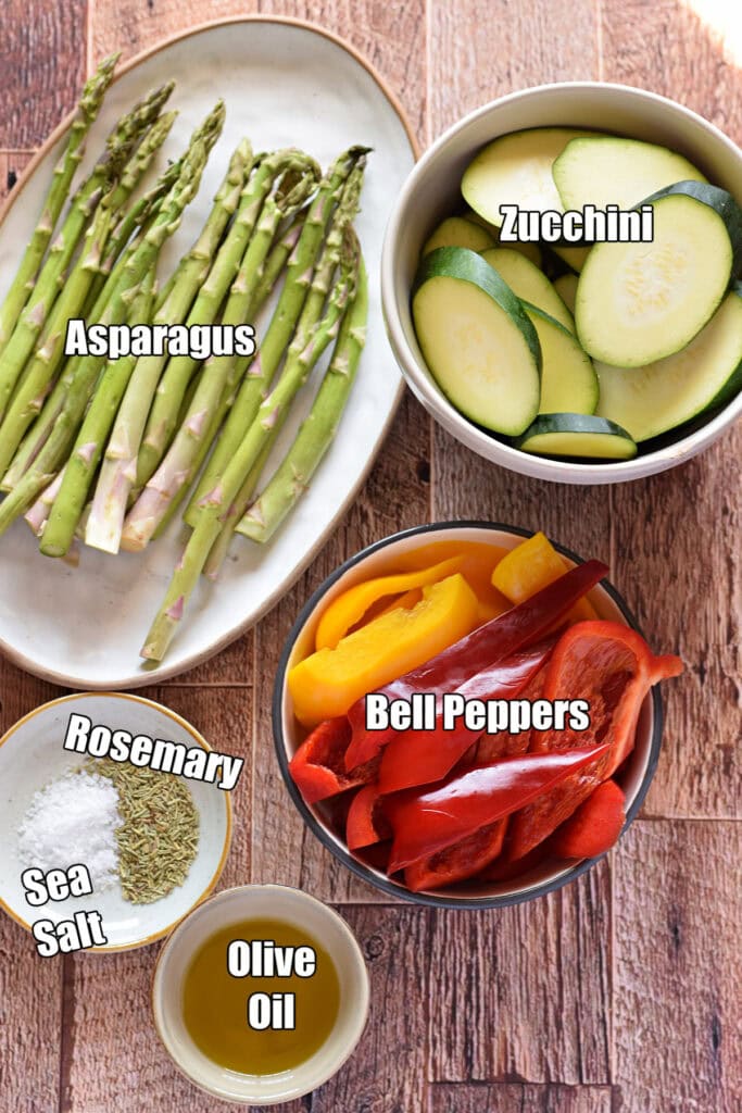 Ingredients to make summer grilled mixed vegetables.