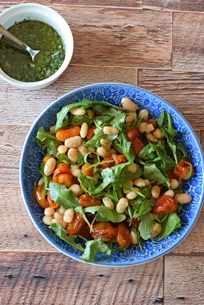 White bean salad in a bowl.