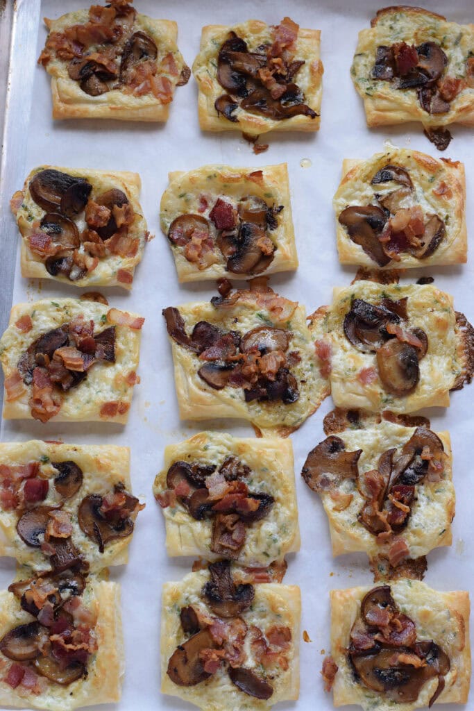 Baked mushroom puff pastry tarts.