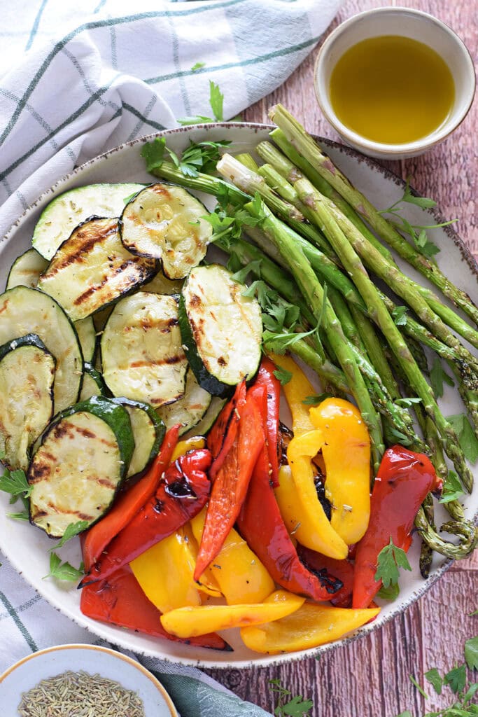 Close up of summer grilled mixed vegetables.