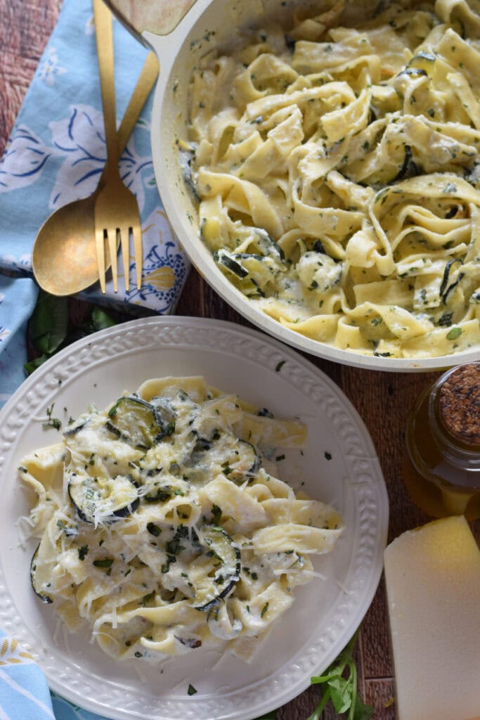Zucchini pasta on a plate.