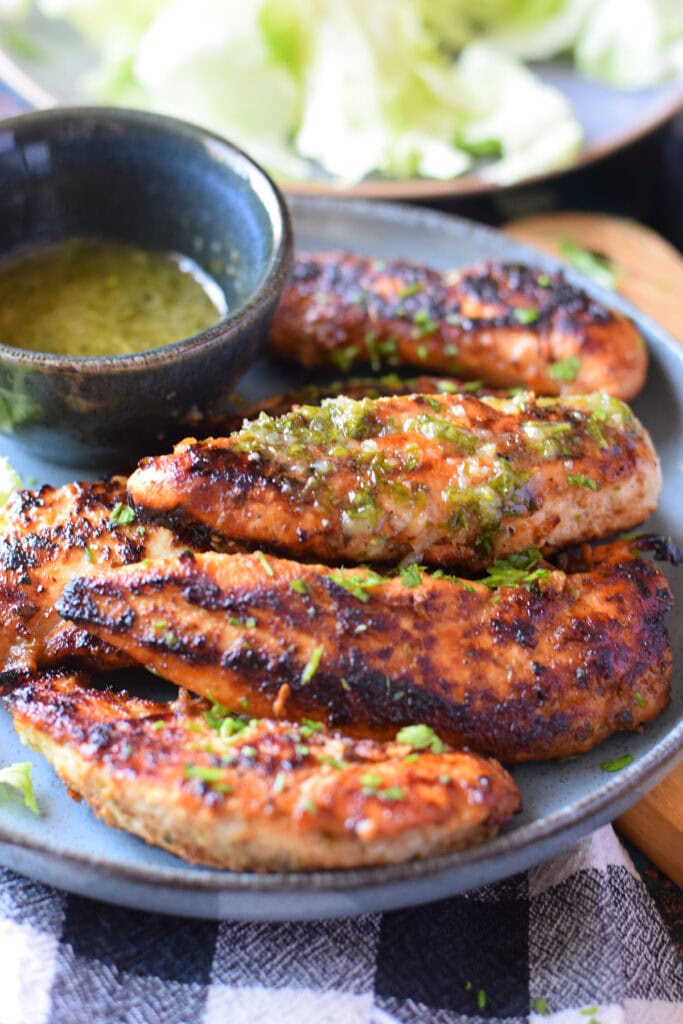 Close up of honey dijon chicken tenders-.