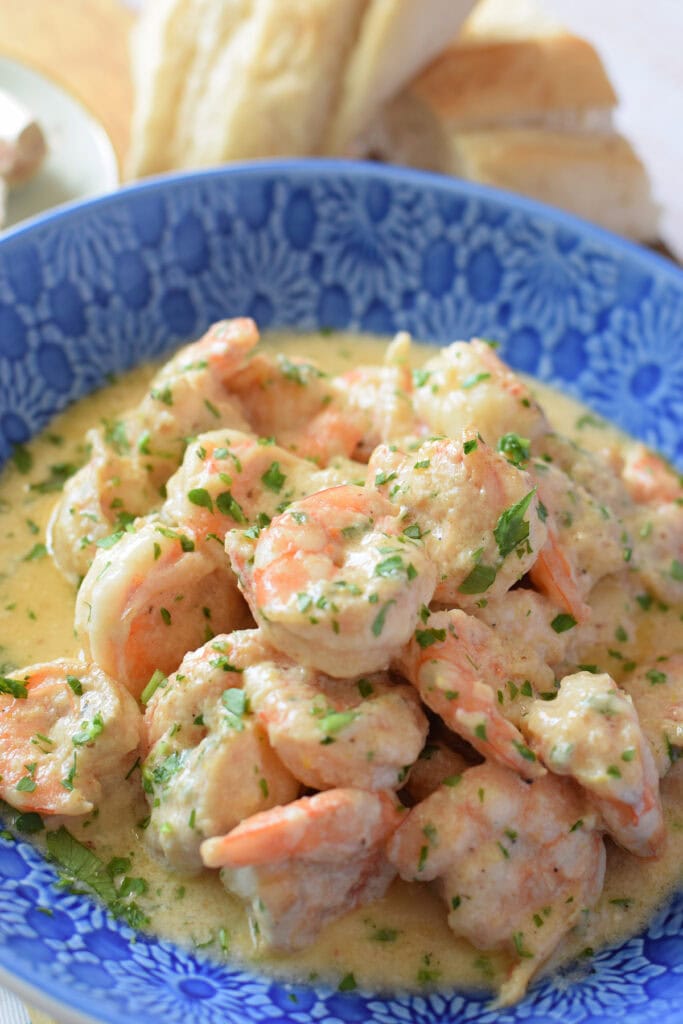 Creamy garlic and parmesan shrimp dish.