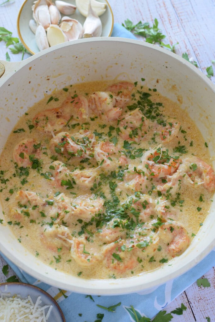 Garlic shrimp in a creamy parmesan sauce.